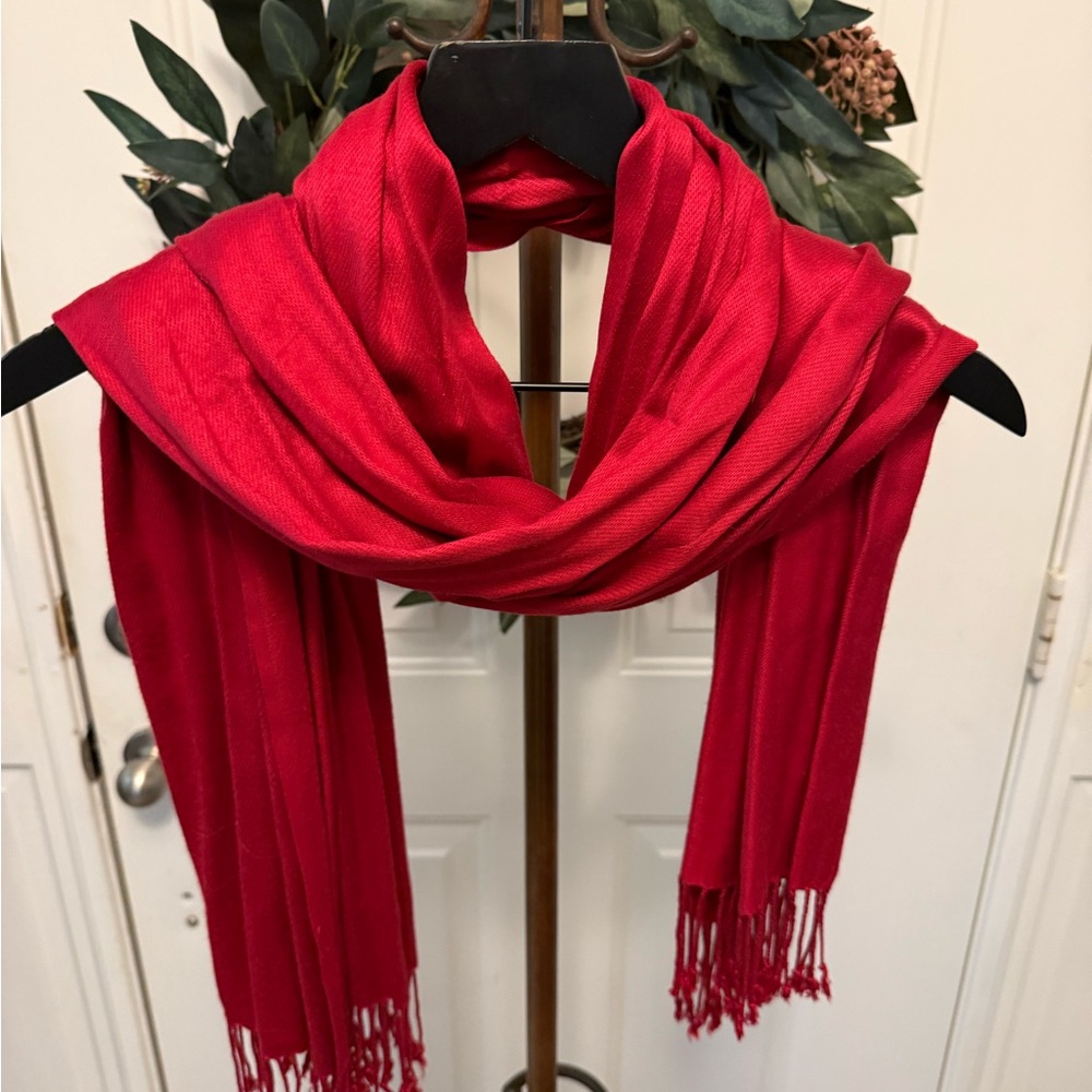 Minimalist Red Scarf with Fringe